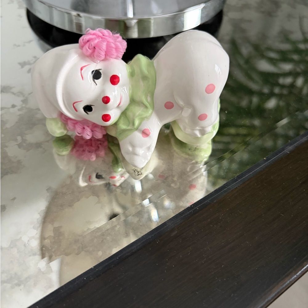Porcelain Clown Figurine with Pink Accents